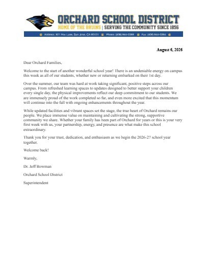 Welcome Back Letter 26-27