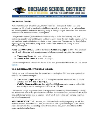 Welcome Back Letter 26-27