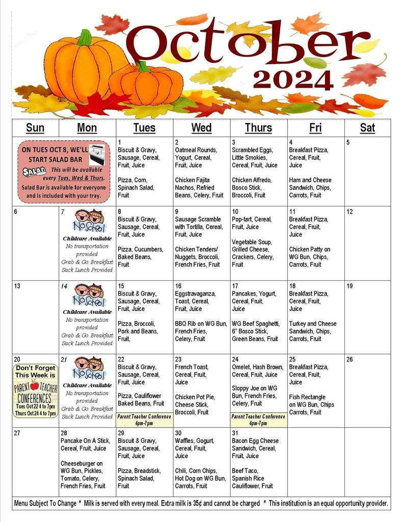 October Lunch Menu