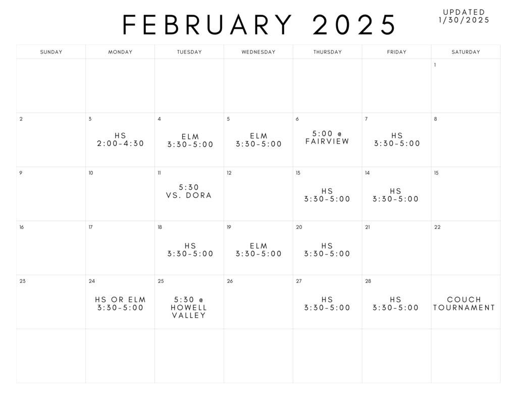 February Schedule