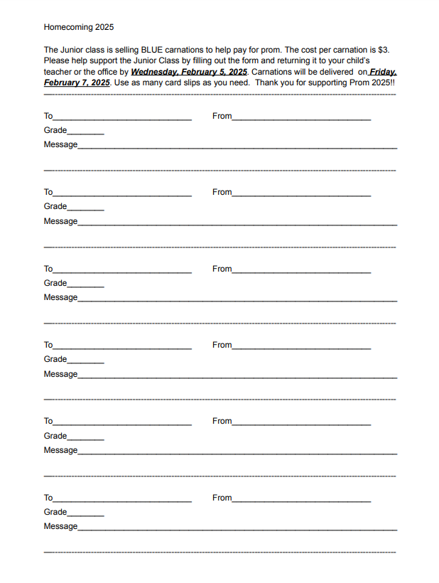 Carnation Order Form