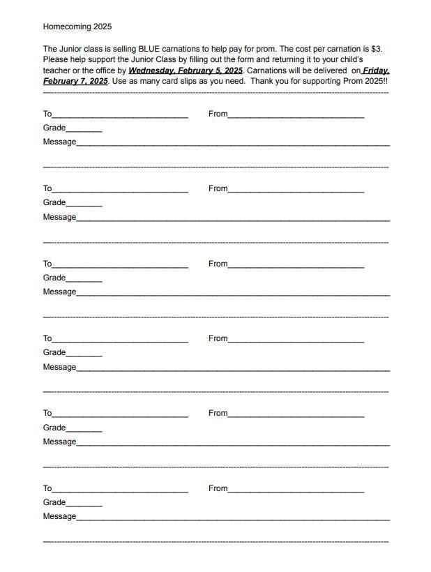 Carnation Order Form