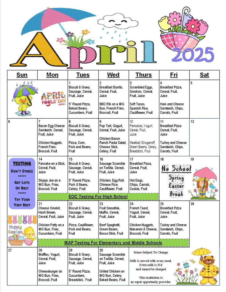 April Lunch Menu
