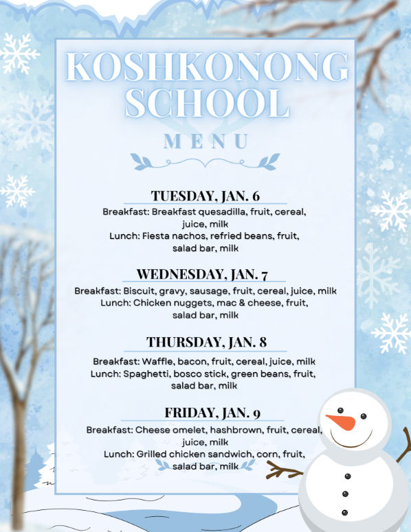 Lunch Menu January 6-9