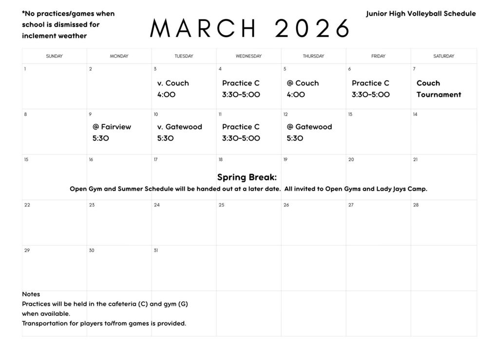 Junior high volleyball schedule