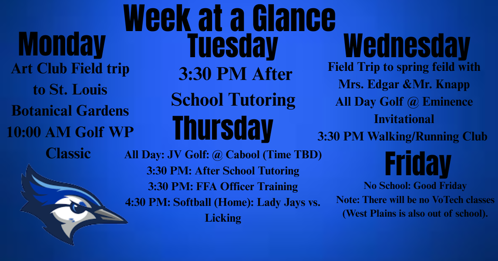 Week at a Glance March 30-April 3