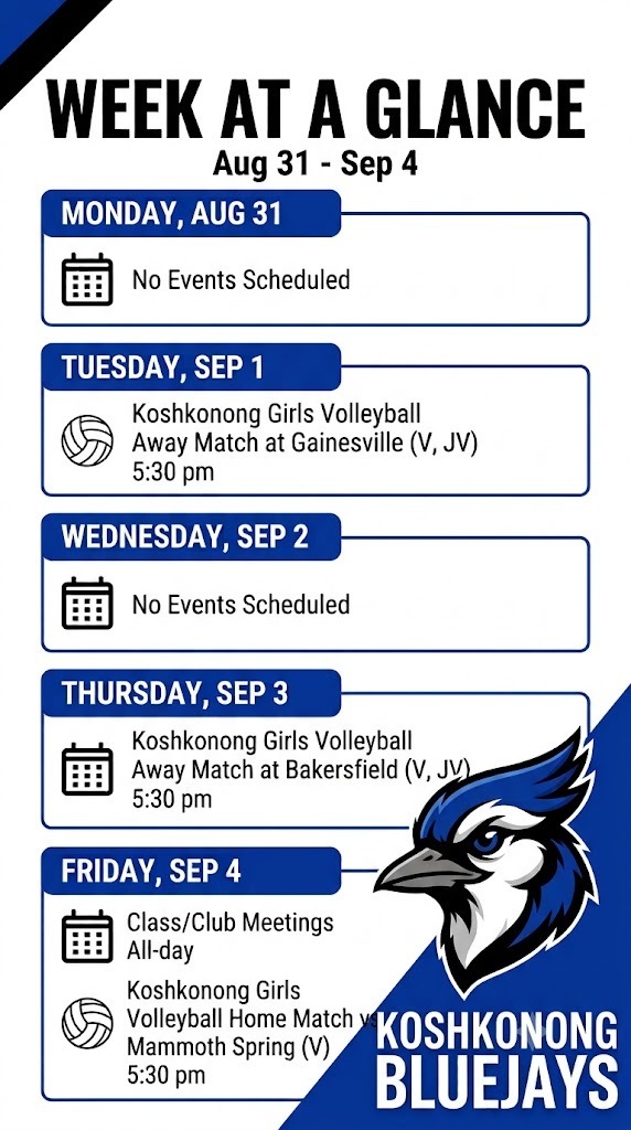 Week at a Glance August 31-September 4