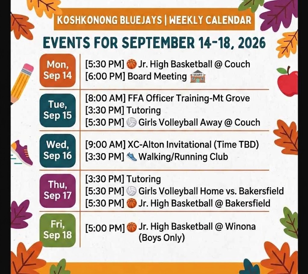 Week at a Glance for September 14-18