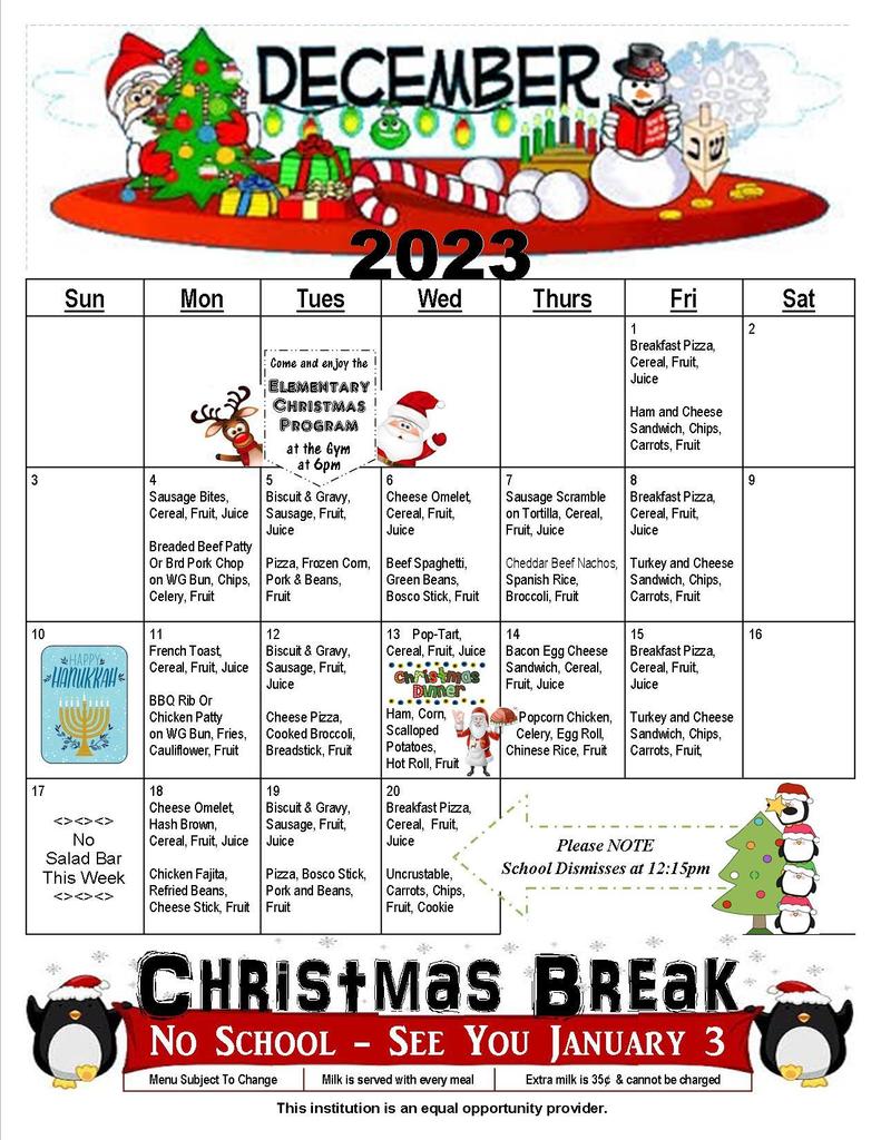 December Lunch Menu