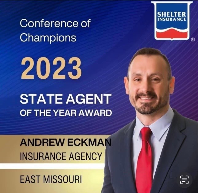 Andrew Eckman of Shelter Insurance has donated shirts and hats for Homecoming 2024.