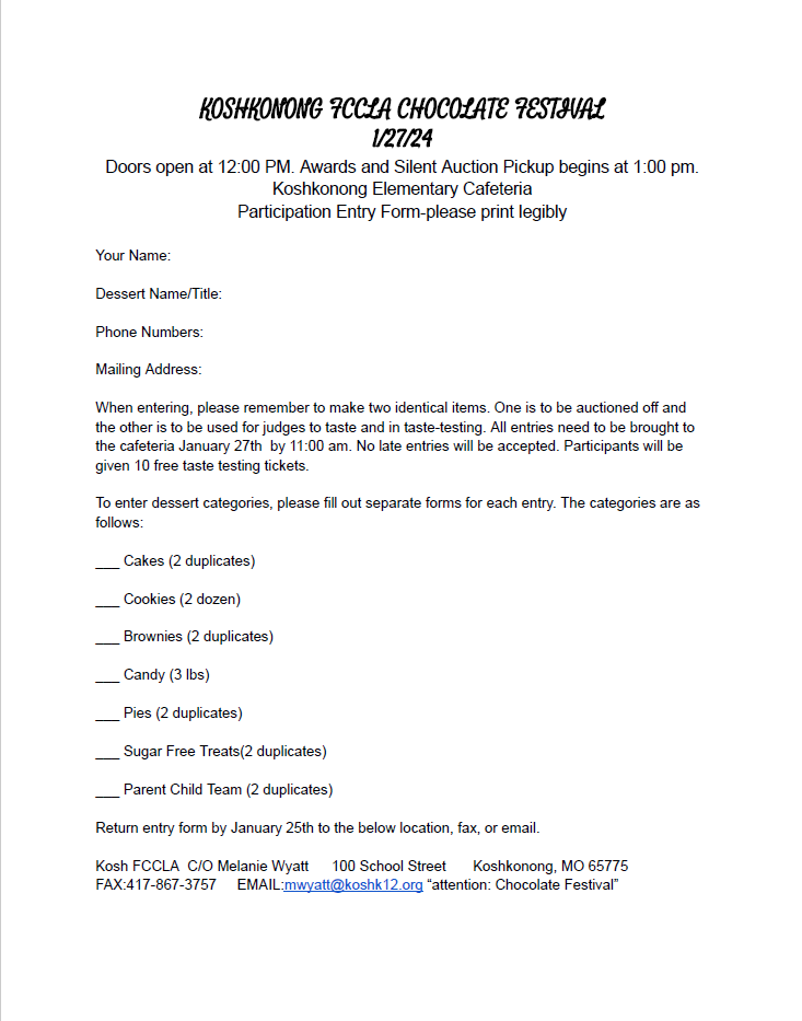 chocolate festival entry form