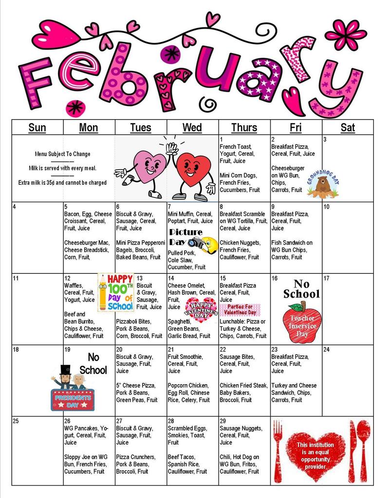 February Lunch Menu