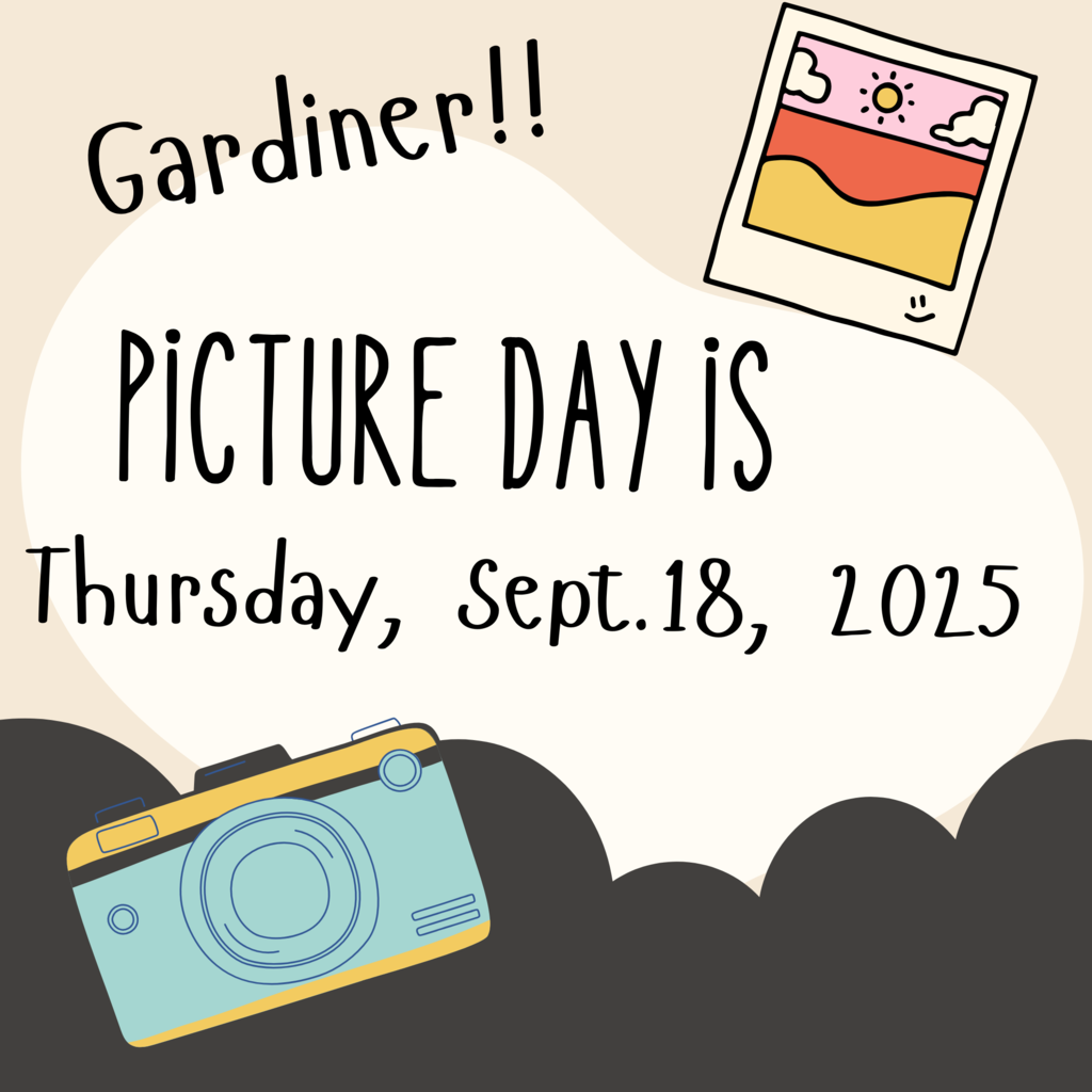 Picture Day is Thursday, Sept. 18 on neutral background with picture of camera and polaroid photo