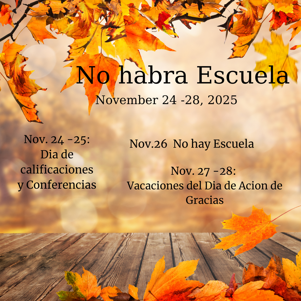 No school in Spanish with November dates on a fall background