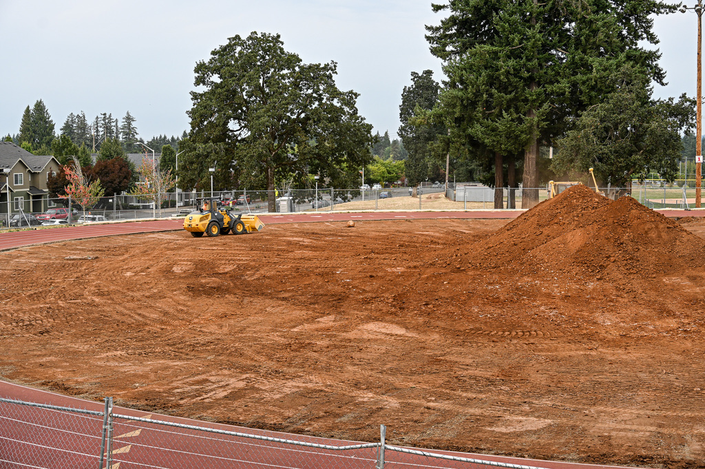 Truck pushing dirt into pile