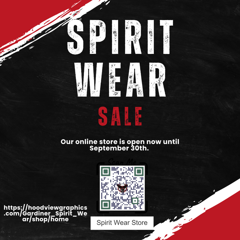Spirit Wear Sale on black, red and white background with qr code