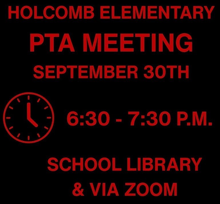 PTA Meeting - September 30th from 6:30 pm to 7:30 pm