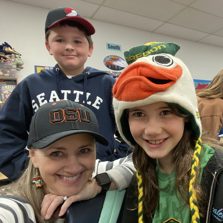 Students in hats and crazy hair.