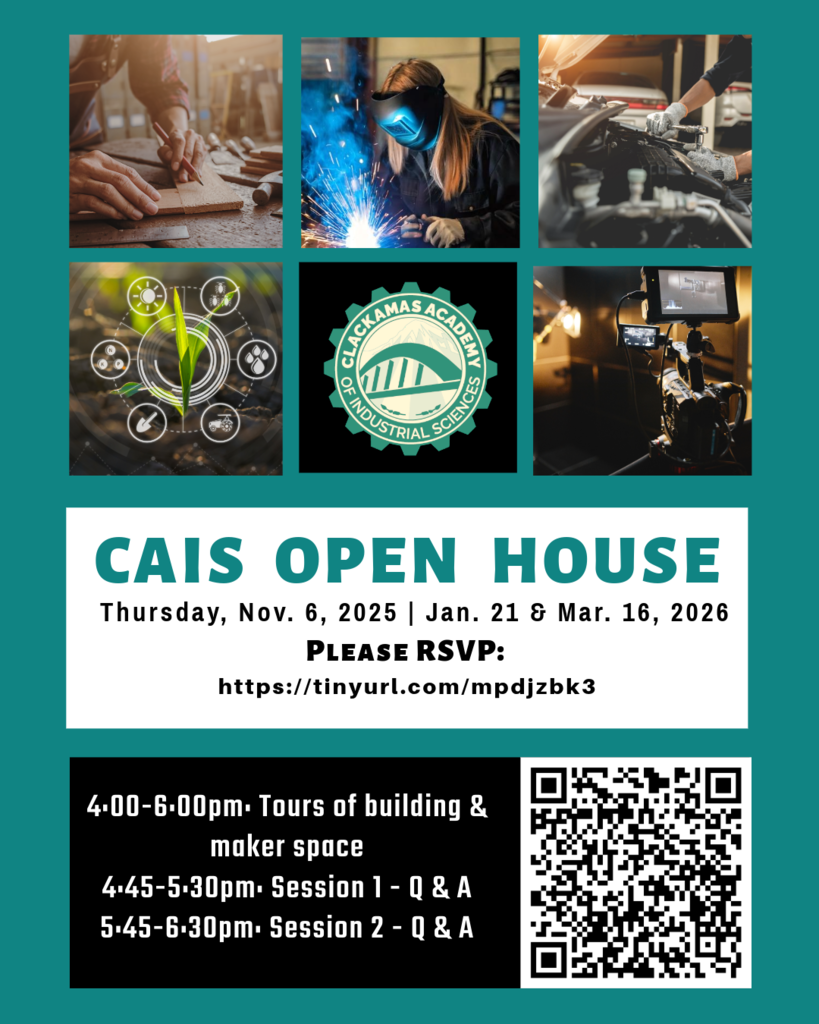 CAIS Open House & Maker Fair, Thursday, November 6, 2025 , CAIS Campus at 4:00–6:00 PM — Tours of our building and maker space , 4:45–5:30 PM — Q&A Session 1 , 5:45–6:30 PM — Q&A Session 2