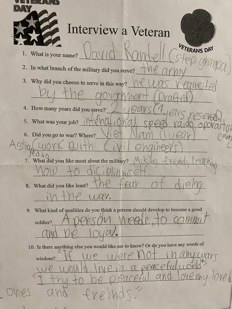 Veterans Day interview sheet