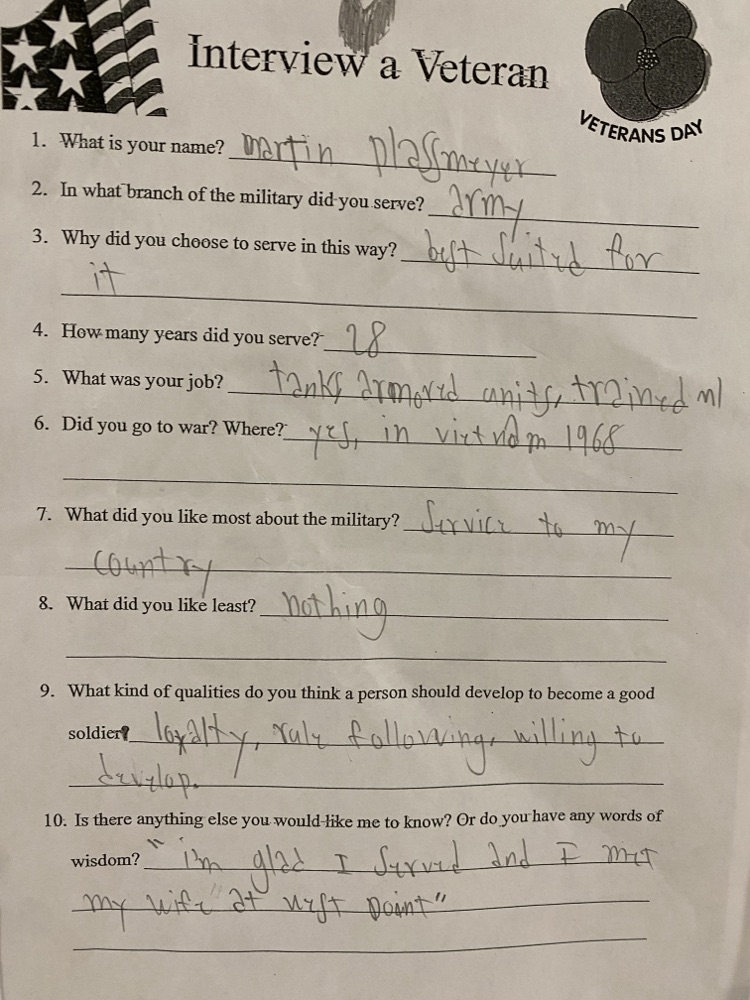 Veterans Day interview sheet