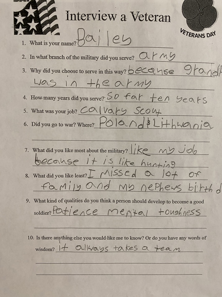 Veterans Day interview sheet