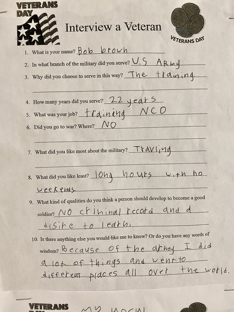 Veterans Day interview sheet