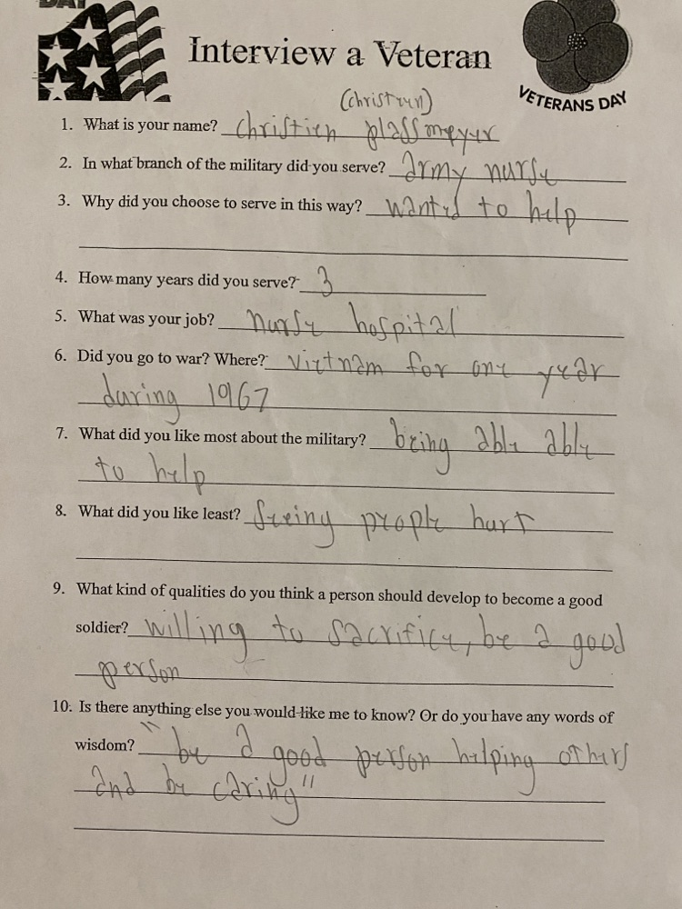 Veterans Day interview sheet