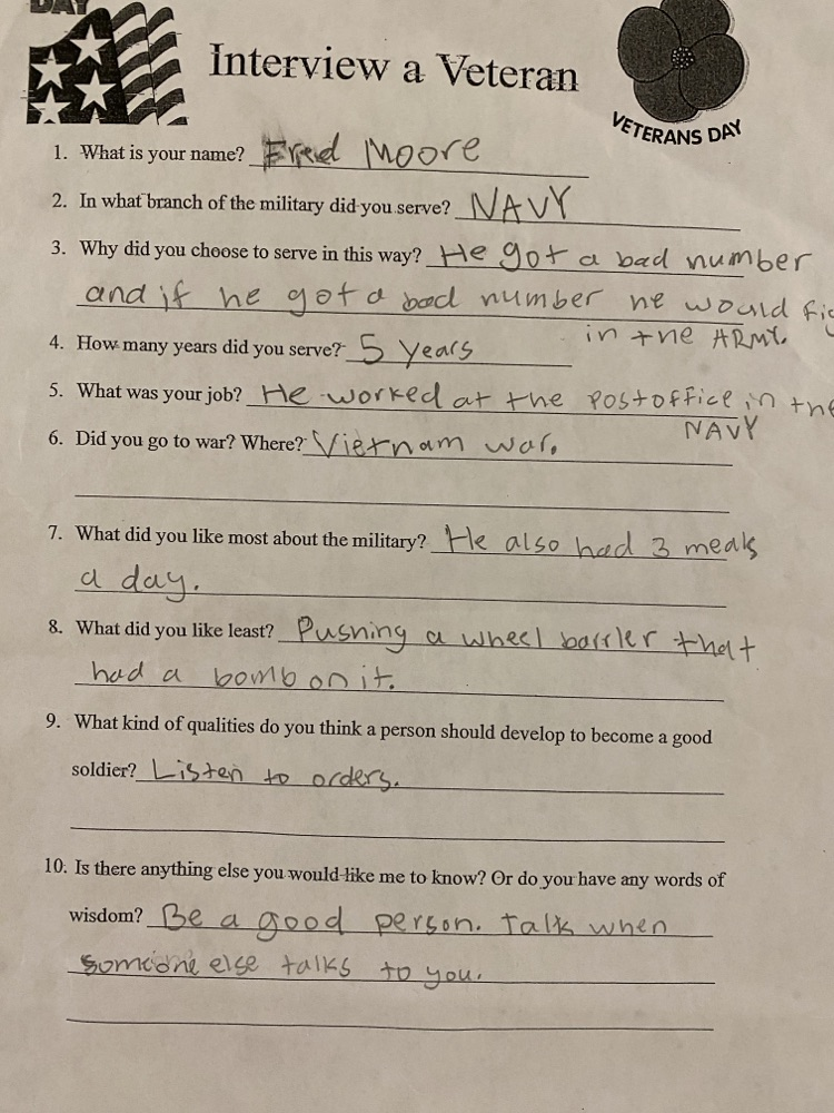 Veterans Day interview sheet