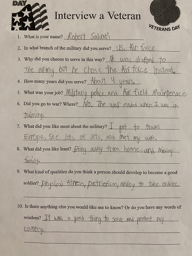 Veterans Day interview sheet