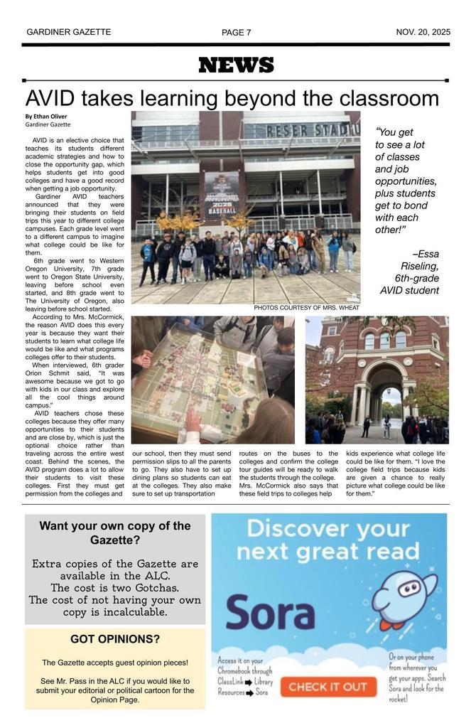 Gardiner Gazette page 7 - News, AVID takes learning beyond the classroom