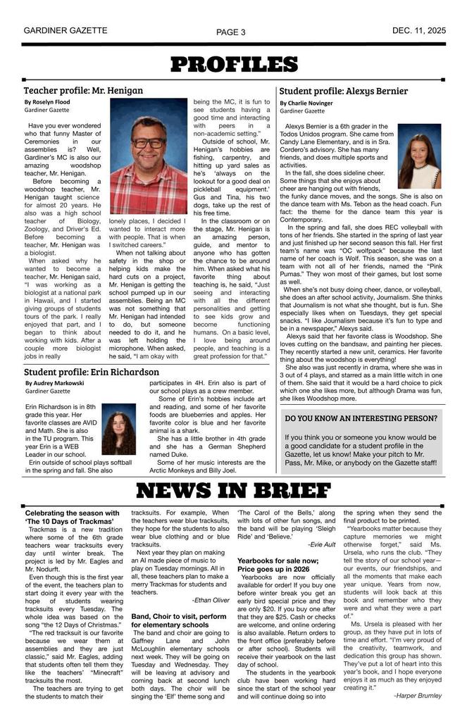 Gardiner Gazette page three - volume 7 edition 3