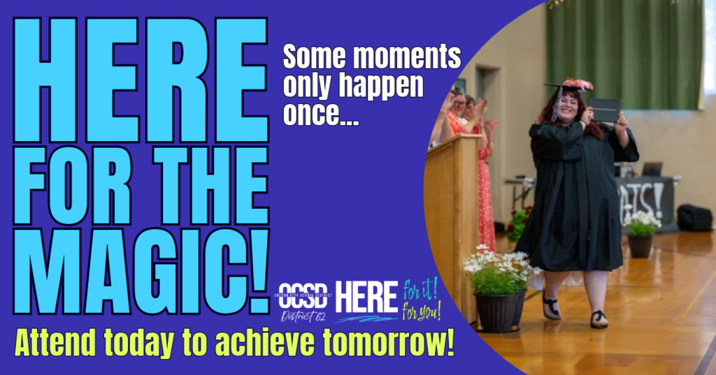 Here for the magic! Some moments only happen once... OCSLA graduate holding diploma and smiling