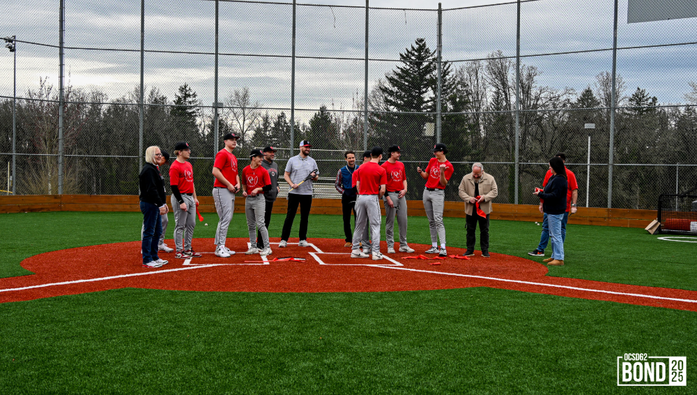 OCHS Varsity Baseball Ribbon Cutting, Baseball players, school staff, and bond teams were present