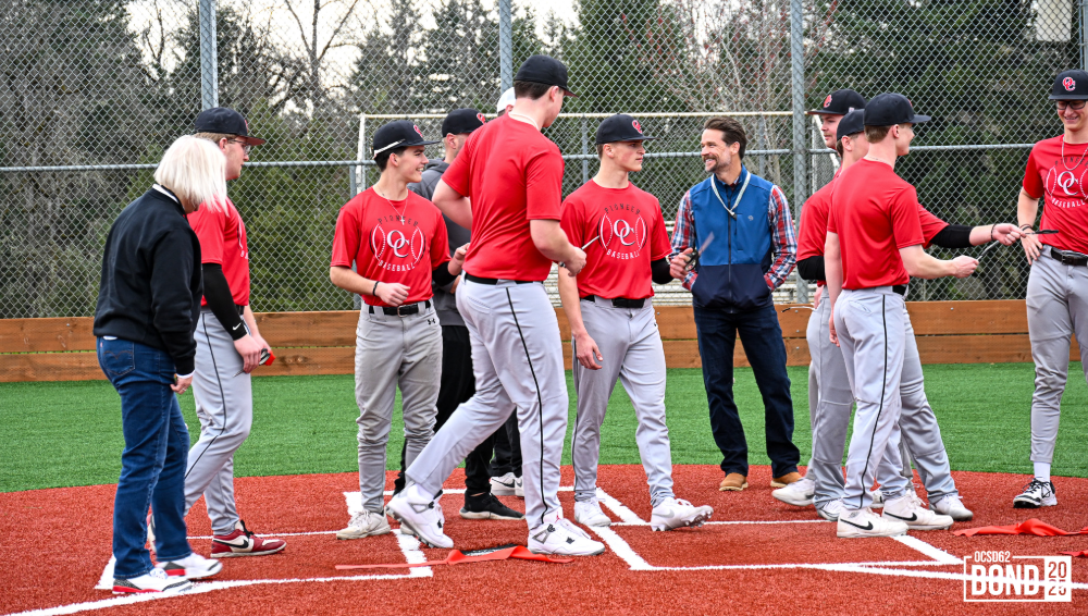 OCHS Varsity Baseball Ribbon Cutting, Baseball players, school staff, and bond teams were present