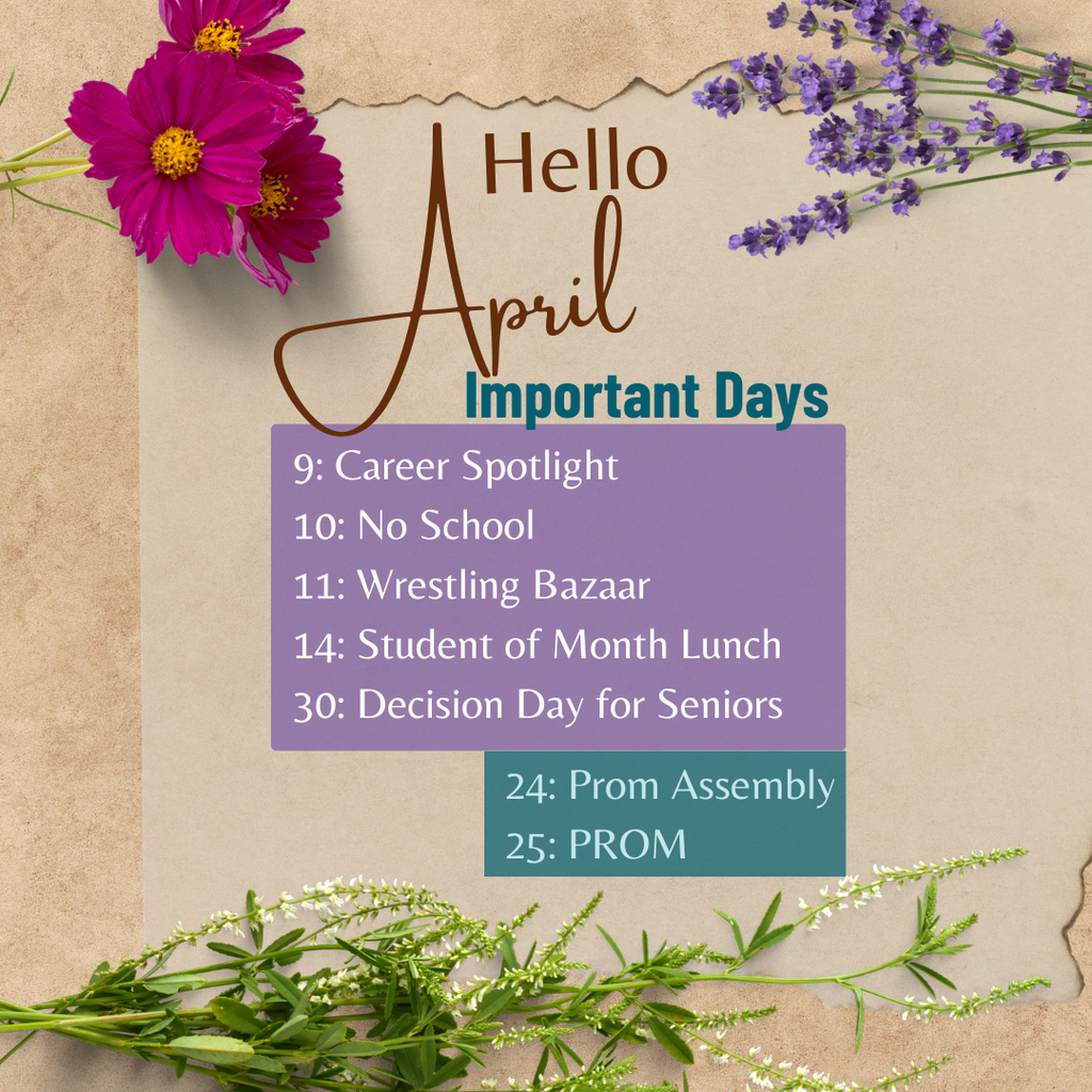 Hello April graphic with dates
