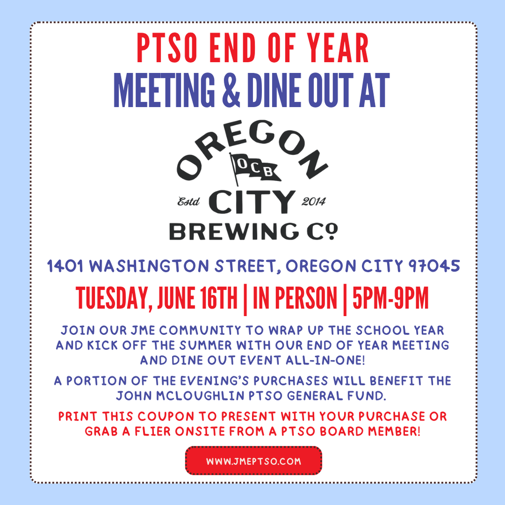 PTSO end of year meeting and dine out at OC Brewing Co