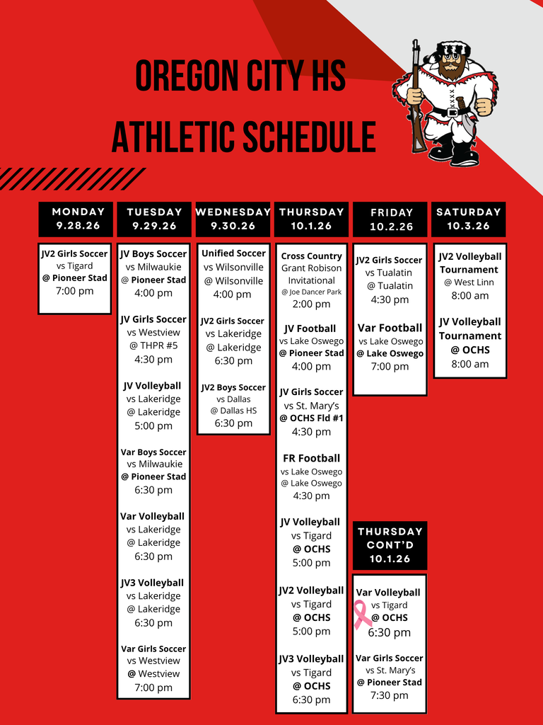 Athletic Schedule Layout Week of Spet 28