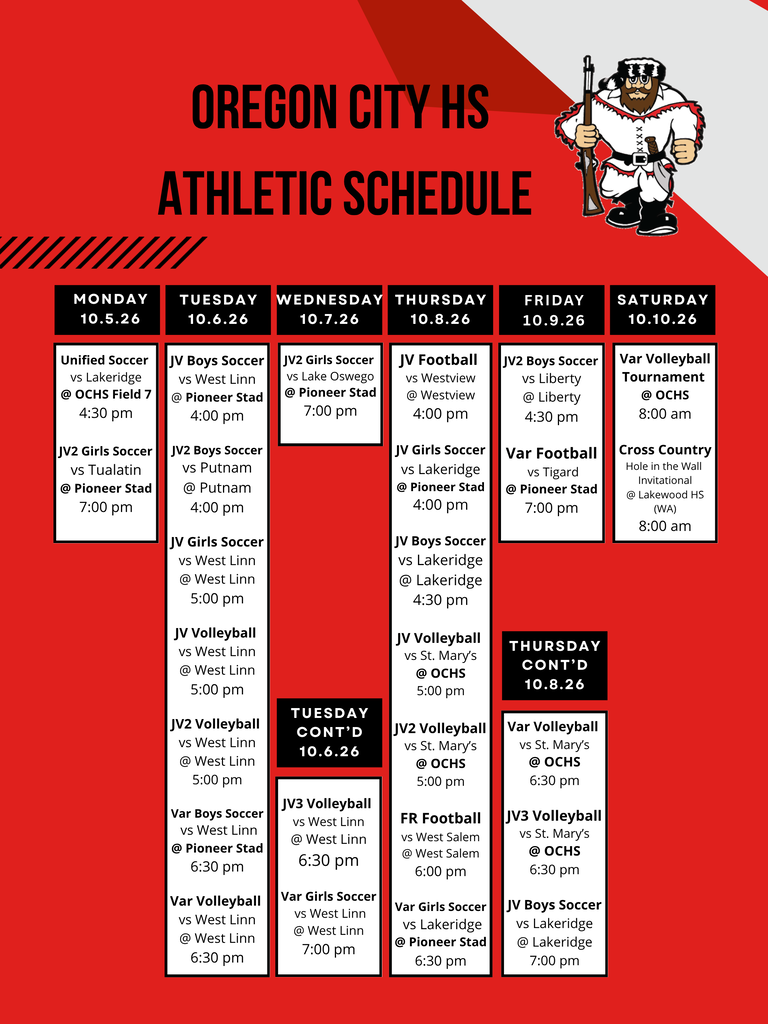 Athletic Schedule Layout Week of Oct 5