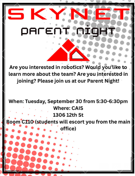 SKYNET Parent Meeting Tuesday, September 30th from 5:30 to 6:30.