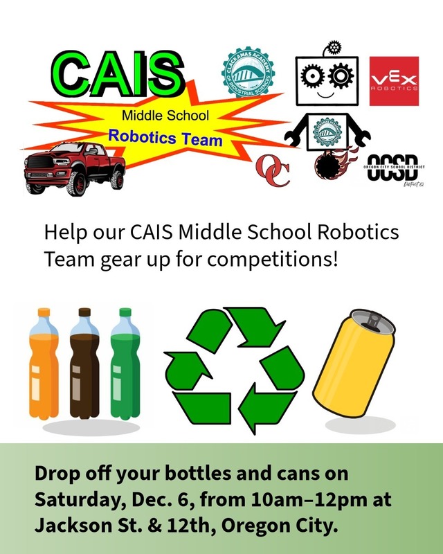 MIDDLE SCHOOL ROBOTICS Can Drive Saturday, December 6th from 10am to 12pm 