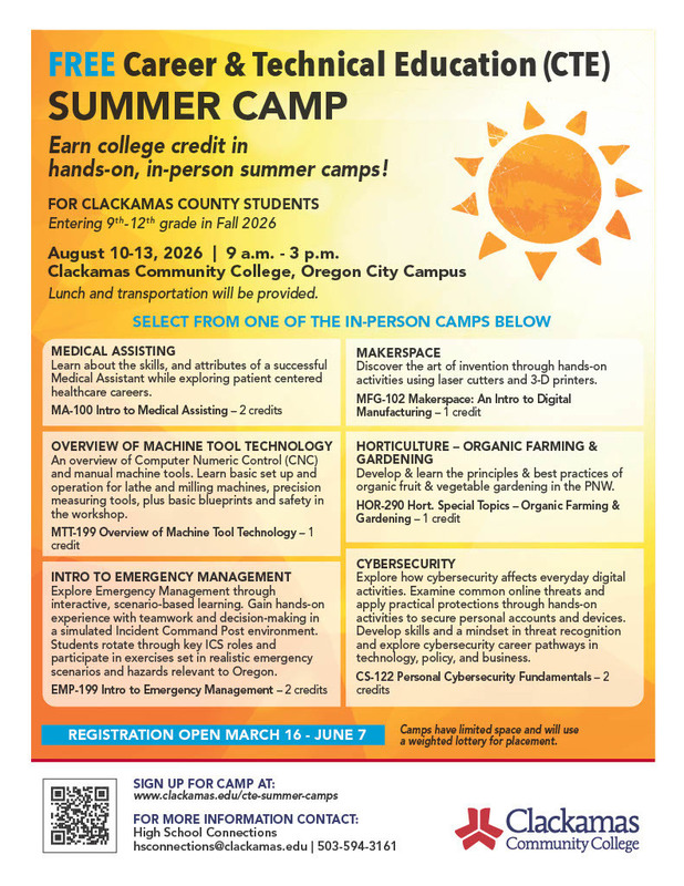 CTE Summer Camp Info Session : Tue May 19, 6-7:30pm