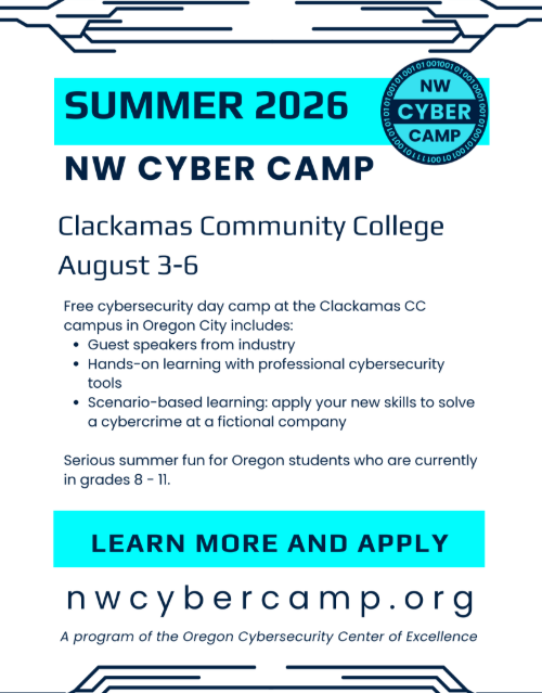 NW Cyber Camp at CCC Aug 3-6