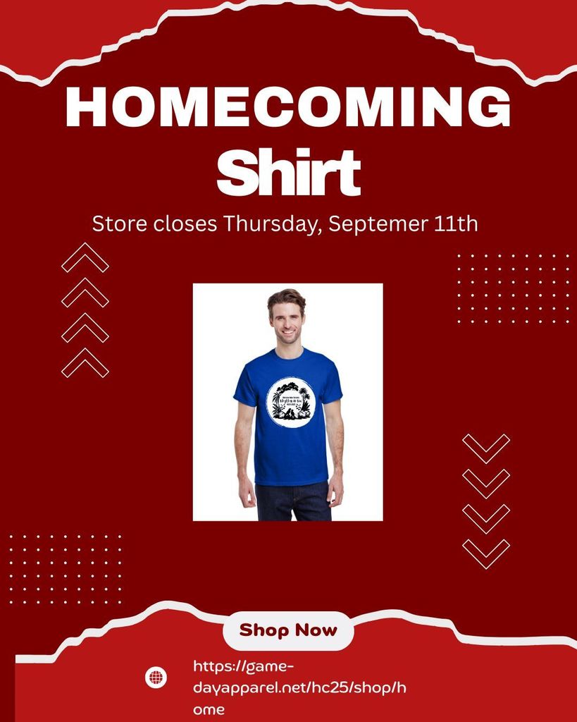 Shop now: Homecoming Shirts are now up for sale. Store closes Thursday." http://game-dayapparel.net/hc25