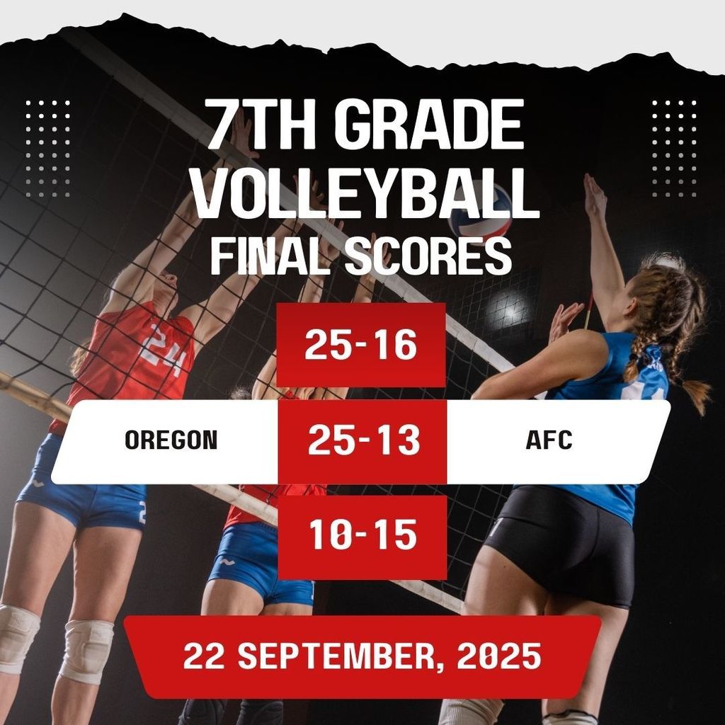 7th Grade Volleyball  - Oregon 25, 25, 10; AFC 16, 13, 15