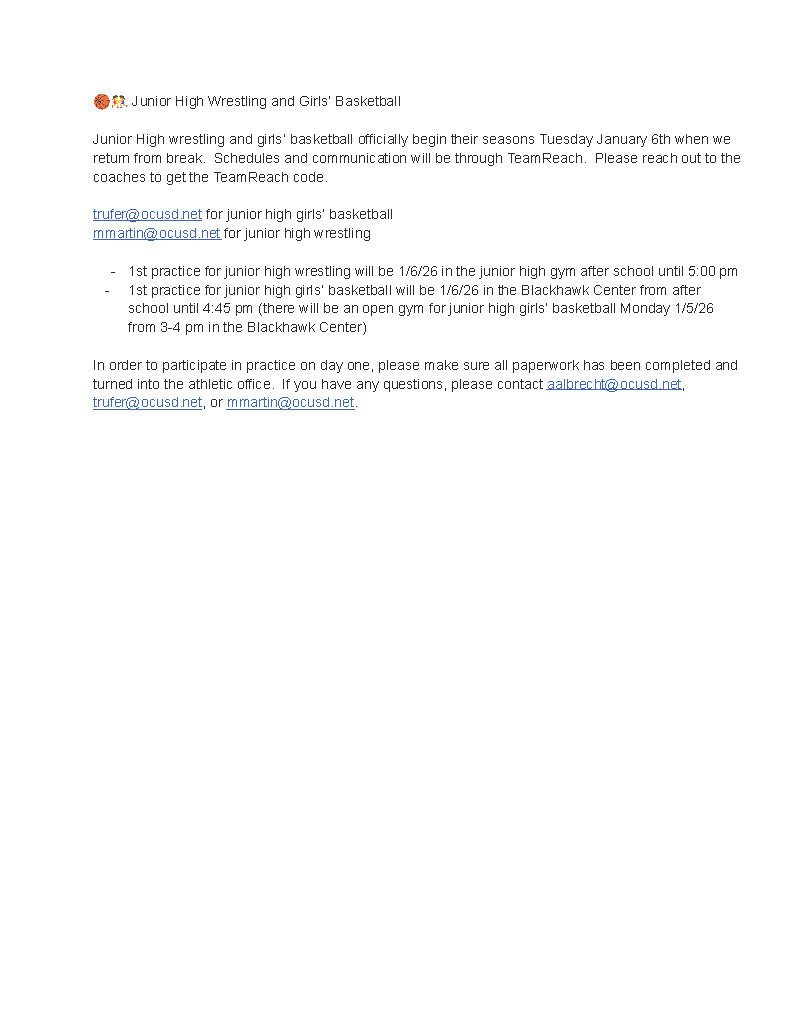 JH Wrestling and girls' basketball