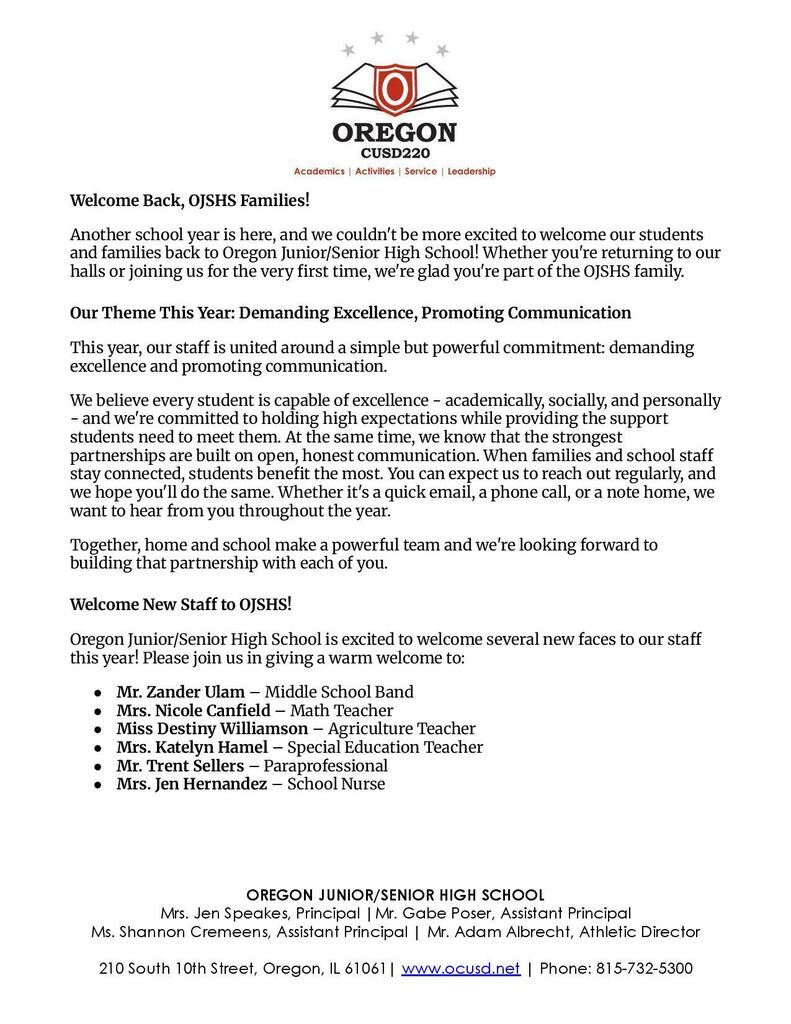 Welcome Back Letter 1
