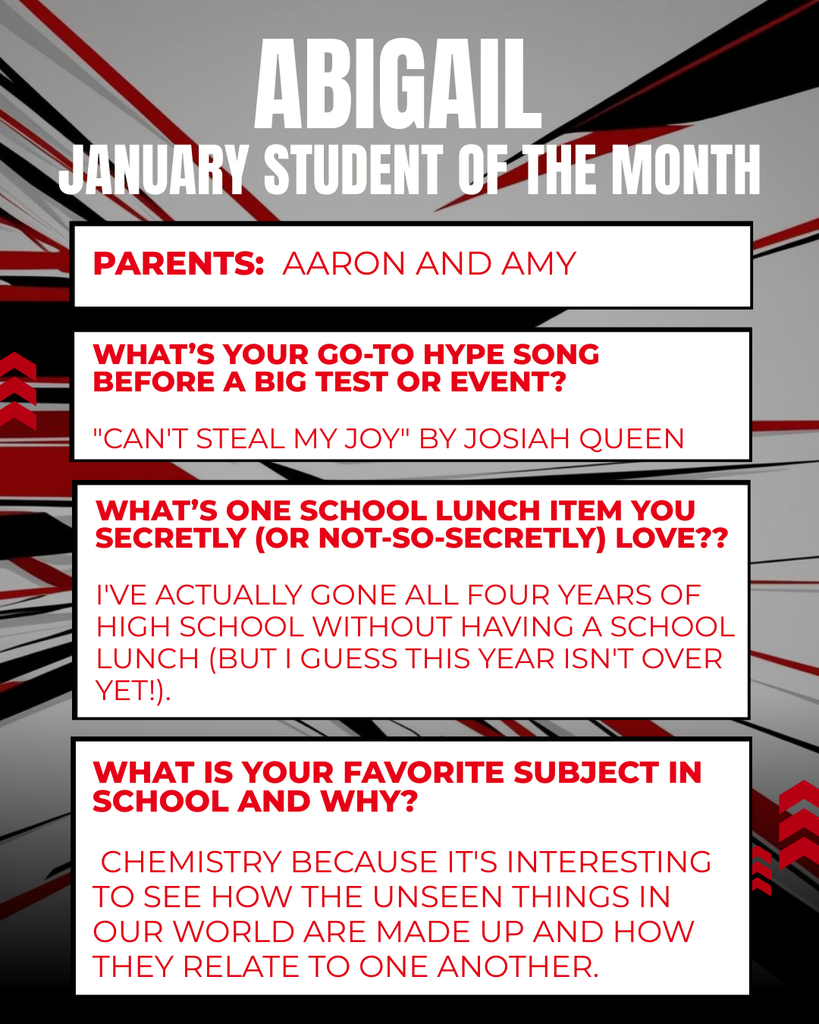 January Student of the Month Information