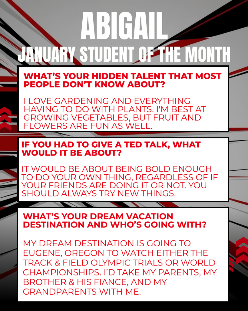 January Student of the Month Information