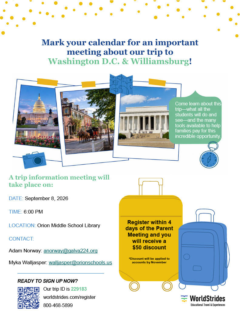 8th-Grade DC trip meeting flyer